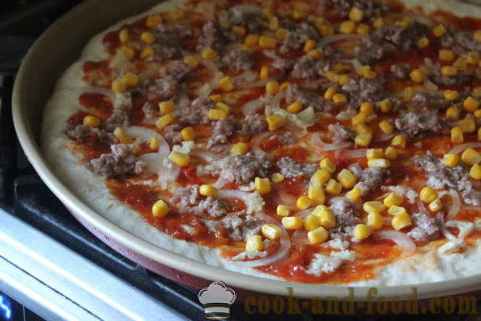 Mielės pica su mėsa ir sūriu namuose - žingsnis po žingsnio nuotrauka, picos receptą su malta mėsa orkaitėje