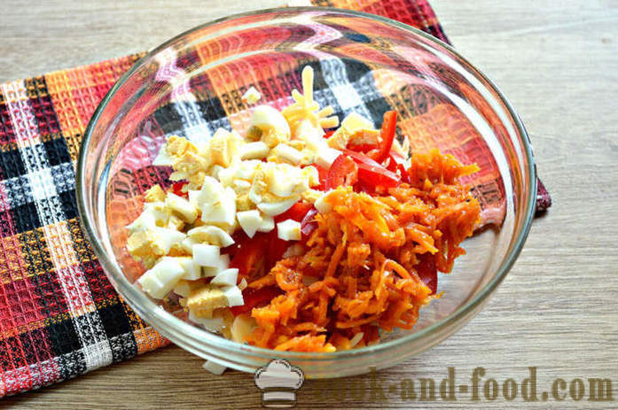 Sūrio salotos su vyšniniais pomidorais, kiaušiniu ir morkų Korėjos - Kaip Padaryti sūrio salotos, žingsnį po žingsnio receptas nuotraukomis