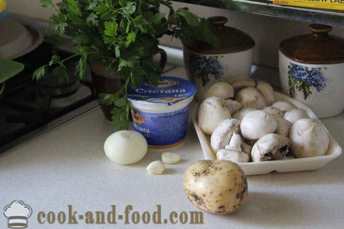 Bulvės su grybais su grietine ir česnakų - kaip virėjas bulvės su grybų keptuvėje, žingsnis po žingsnio receptas nuotraukomis