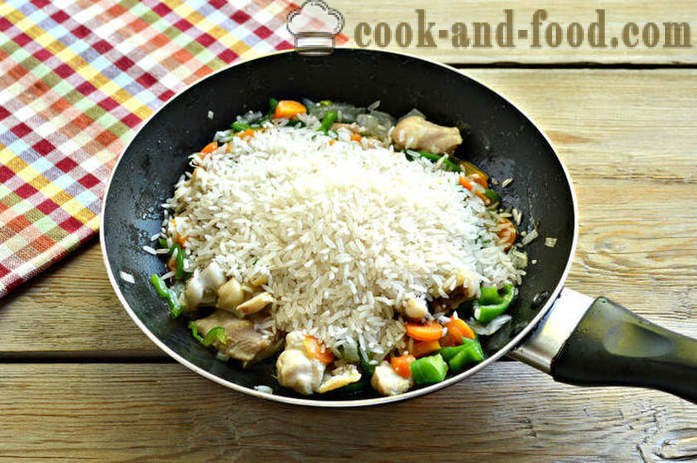 Ryžiai su daržovėmis ir vištiena - tiek skanus vištienos virėjas ryžių keptuvėje, žingsnis po žingsnio receptas nuotraukomis