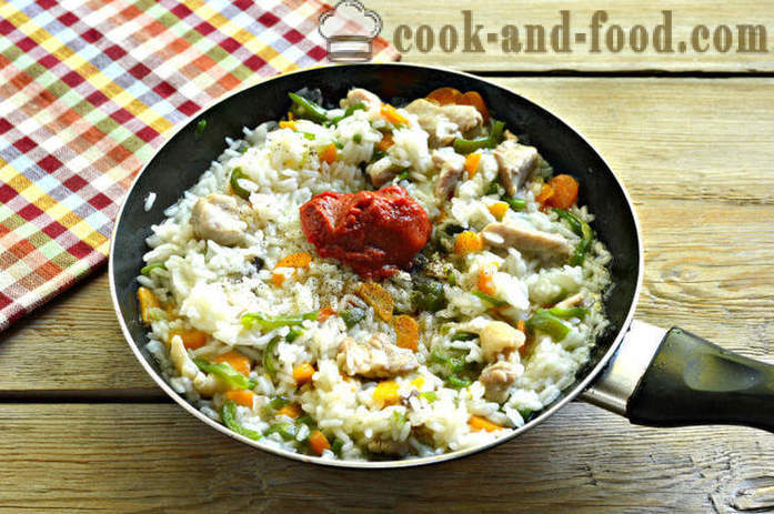 Ryžiai su daržovėmis ir vištiena - tiek skanus vištienos virėjas ryžių keptuvėje, žingsnis po žingsnio receptas nuotraukomis