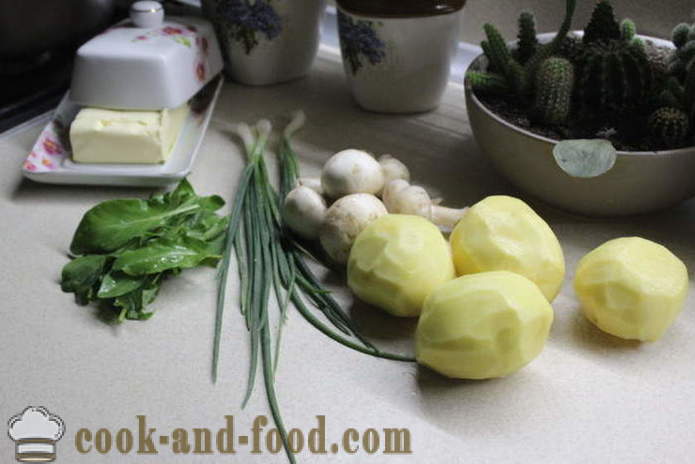 Puodai žaliavų bulvių su grybais ir rūgštynės - kaip padaryti bulvių troškinys su grybais, žingsnis po žingsnio receptas nuotraukomis