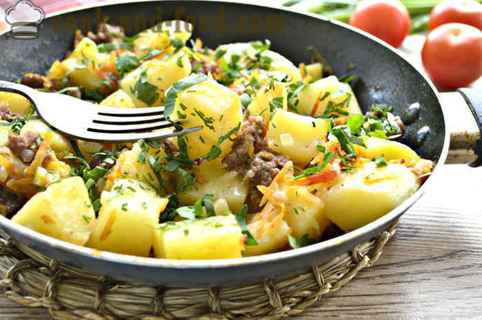 Bulvės troškinti su mėsa ir daržovėmis - kaip virėjas skanus bulvių keptuvėje, žingsnis po žingsnio receptas nuotraukomis