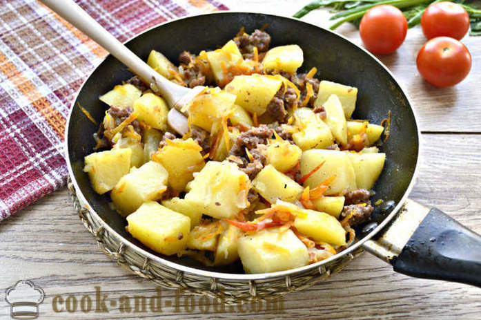 Bulvės troškinti su mėsa ir daržovėmis - kaip virėjas skanus bulvių keptuvėje, žingsnis po žingsnio receptas nuotraukomis