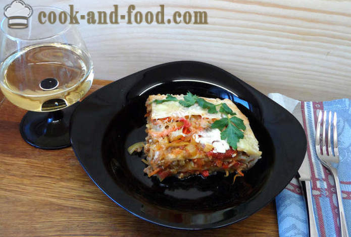 Dietiniai lazanija su daržovėmis ir mėsa - kaip virėjas lasagna namuose, žingsnis po žingsnio receptas nuotraukomis