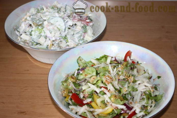 Salotos su daržovėmis ir mozzarella - Kaip Padaryti salotos su daržovėmis ir sūriu, su po žingsnio receptas nuotraukomis žingsnio