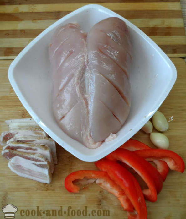 Larded krūties vištienos alumi - kaip virėjas vištienos krūtinėlės orkaitėje, su po žingsnio receptas nuotraukomis žingsnio
