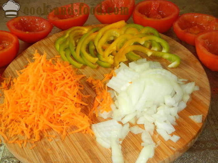 Pomidorai, įdaryti mėsos faršo orkaitėje - kaip padaryti, kad įdaryti pomidorai, žingsnis po žingsnio receptas nuotraukomis