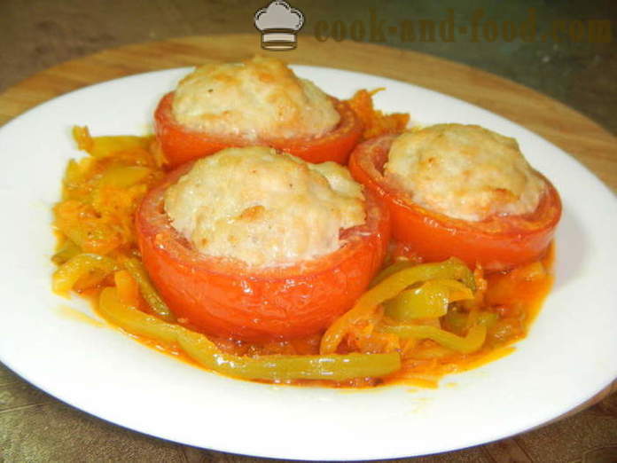 Pomidorai, įdaryti mėsos faršo orkaitėje - kaip padaryti, kad įdaryti pomidorai, žingsnis po žingsnio receptas nuotraukomis