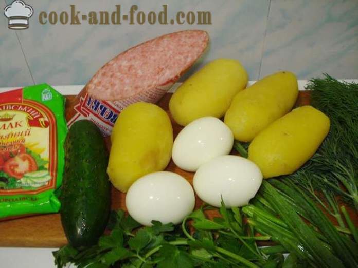 Pavasario maišos ant vandens su majonezu - kaip pasiruošti okroshka ant vandens su majonezu, žingsnis po žingsnio receptas nuotraukomis