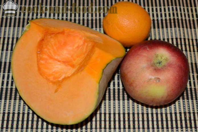 Moliūgų salotos su obuoliais ir razinomis su apelsinų padažu - kaip virėjas moliūgų salotos su obuoliais, žingsnis po žingsnio receptas nuotraukomis