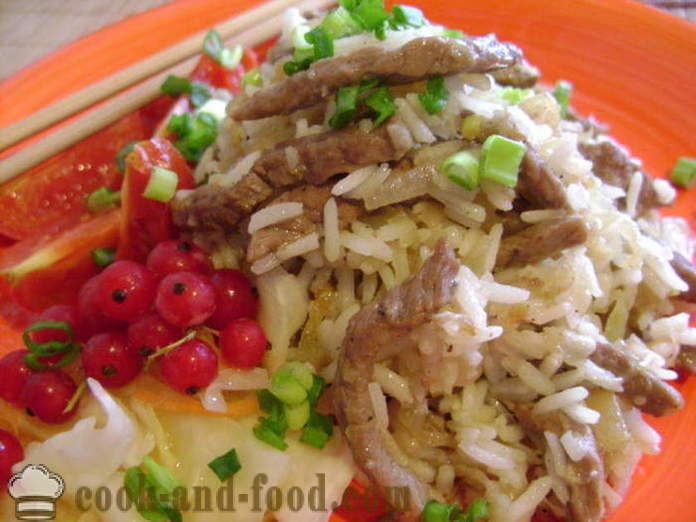 Ryžiai su mėsa kinų - kaip virti ryžiai su mėsa keptuvėje, žingsnis po žingsnio receptas nuotraukomis