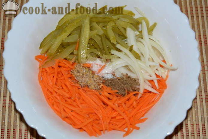 Paprastas salotos su Korėjos morkų ir agurkų - kaip virėjas Korėjos salotos morkų ir agurkų, su po žingsnio receptas nuotraukomis žingsnio