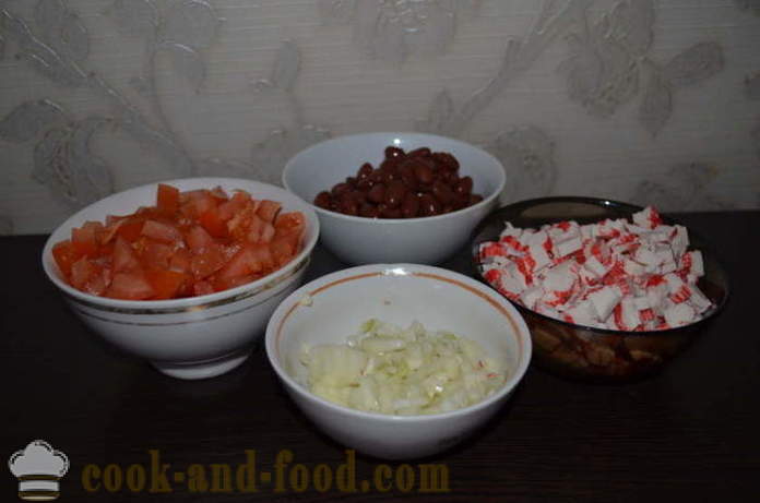 Paprasta salotos raudonųjų pupelių su pomidorų - kaip parengti salotos su raudonųjų pupelių, žingsnis po žingsnio receptas nuotraukomis