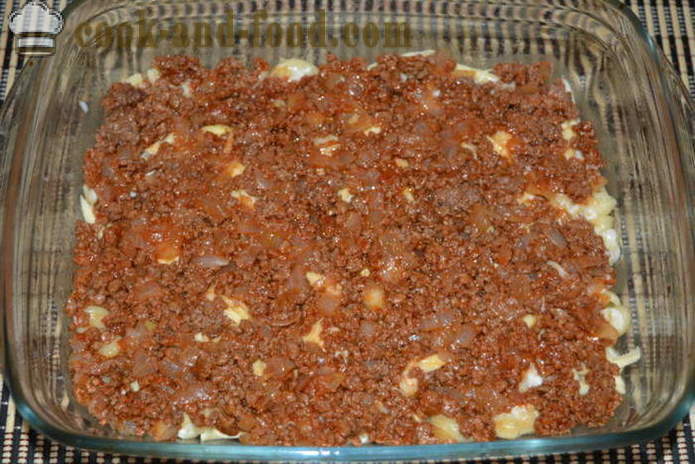 Makaronai Puodai su malta mėsa ir bešamelio padažu - kaip virėjas makaronų troškinys orkaitėje, su po žingsnio receptas nuotraukomis žingsnio