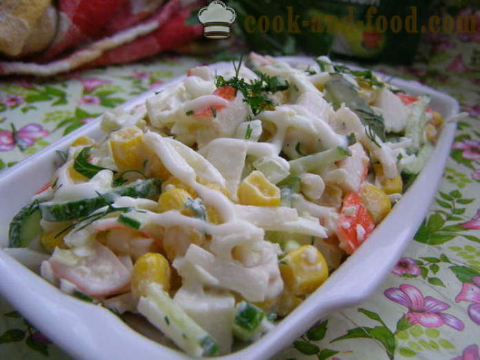 Skanus krabų salotos su kukurūzų ir kiaušinių - kaip virėjas krabų salotos su kukurūzų Greita ir skanu, su po žingsnio receptas nuotraukomis žingsnio
