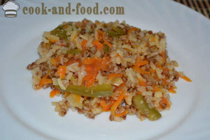 Košė: Grikiai su ryžiais ir daržovėmis keptuvėje - kaip virėjas grikius su ryžiais garnyras kartu, žingsnis po žingsnio receptas nuotraukomis