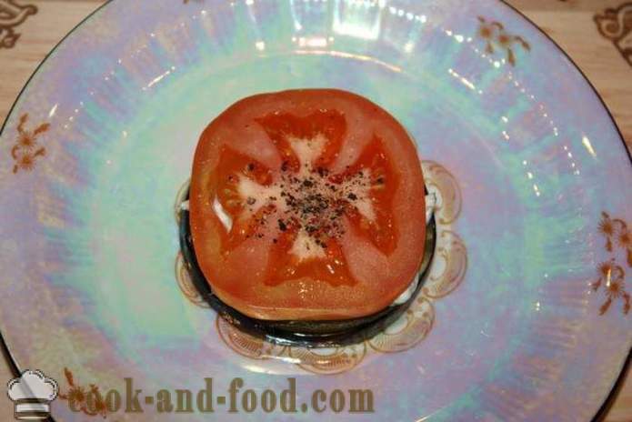 Šaltas užkandis baklažanų su pomidorais ir mocarela - kaip virėjas užkandis baklažanų ant šventinio stalo, žingsnis po žingsnio receptas nuotraukomis