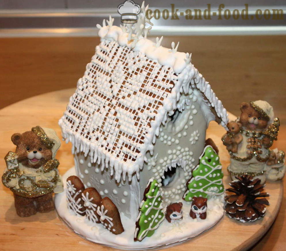 Kalėdų Meduoliai su imbiero priedais namas su jūsų pačių rankose - pavyzdžiui, kaip iškepti meduolių namas namuose Naujųjų Metų išvakarės, žingsnis po žingsnio receptas nuotraukomis