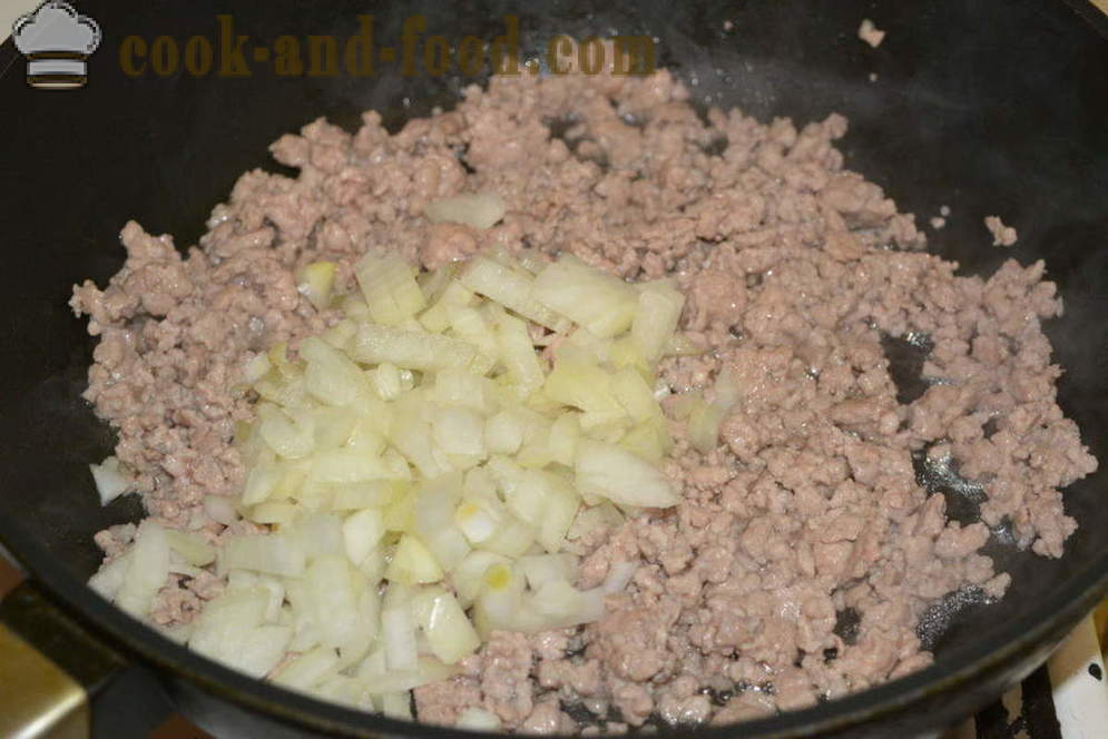 Troškinti kopūstai su maltos mėsos apie skovorode-, kaip virėjas skanus troškinys kopūstų su malta mėsa, žingsnis po žingsnio receptas nuotraukomis
