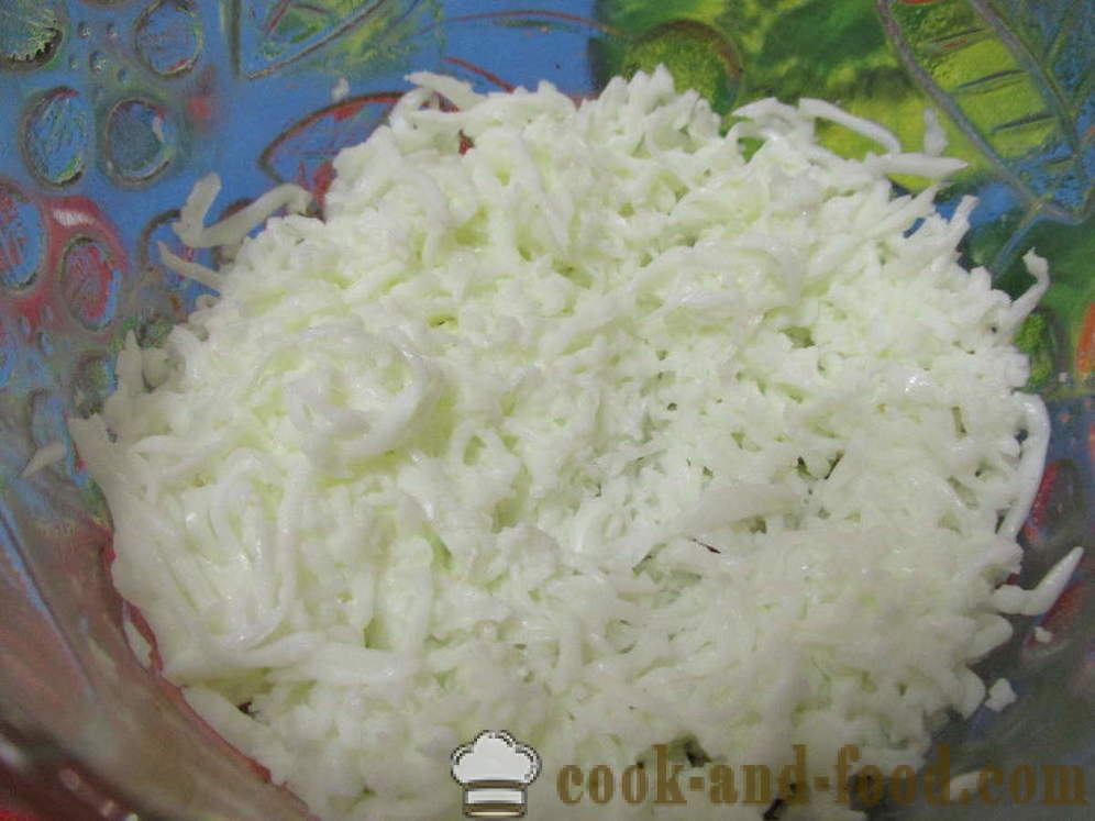 Mimosa salotos su konservuotų ir perdirbtų sūrių - Kaip paruošti salotas su Mimosa Konservuoti be aliejaus, žingsnis po žingsnio receptas nuotraukomis