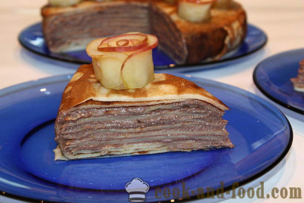 Blynų tortas su grietinėlės sūrio ir obuolių rožių - kaip padaryti blynas pyragą su varške, žingsnis po žingsnio receptas nuotraukomis