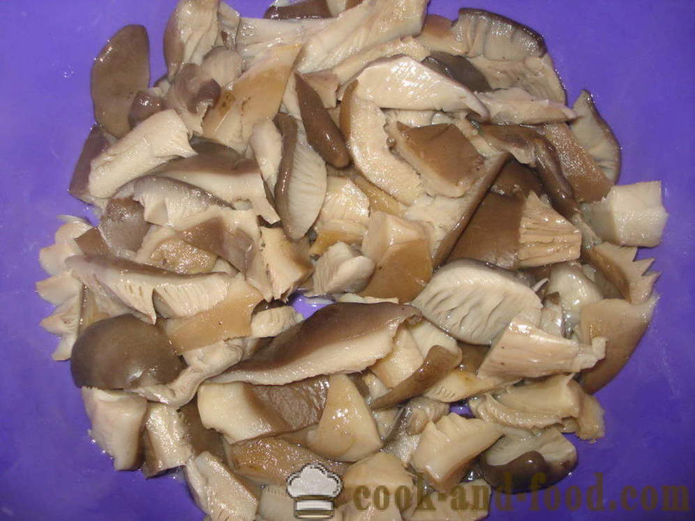 Oyster grybai kepti su svogūnais ir prieskoniais - kaip virėjas keptas austrių grybus, žingsnis po žingsnio receptas nuotraukomis
