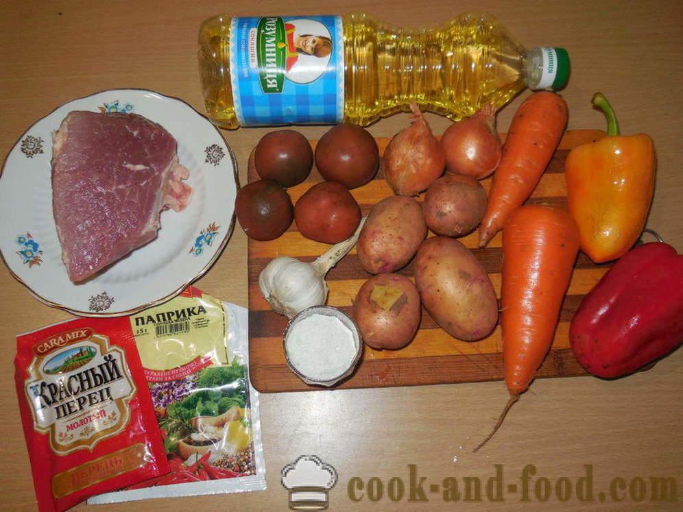 Keptos bulvės su mėsa ir daržovėmis - Kaip virėjas bulvės troškinys su mėsos multivarka, žingsnis po žingsnio receptas nuotraukomis