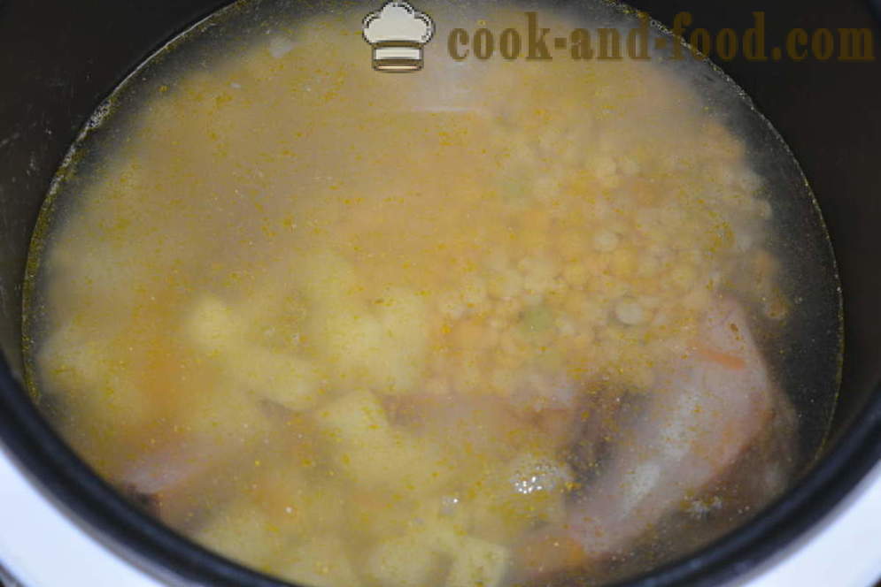 Žirnių sriuba su rūkyta - kaip virti žirnių sriuba su rūkyta šonkaulių į multivarka, žingsnis po žingsnio receptas nuotraukomis