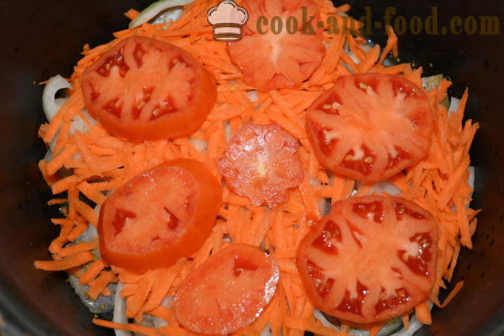 Saida, troškinti su svogūnais, morkomis ir pomidorų majonezu - žingsnis po žingsnio, kaip virėjas Pollack troškinys su daržovėmis multivarka, receptą su nuotrauka