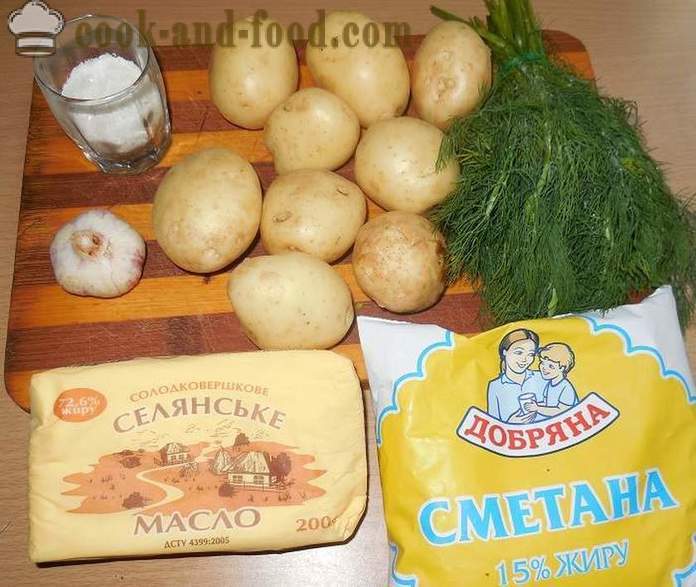 Skanus naujos bulvės grietine su krapais ir česnaku - kaip virėjas skanus šviežių bulvių, paprastą receptą su nuotrauka