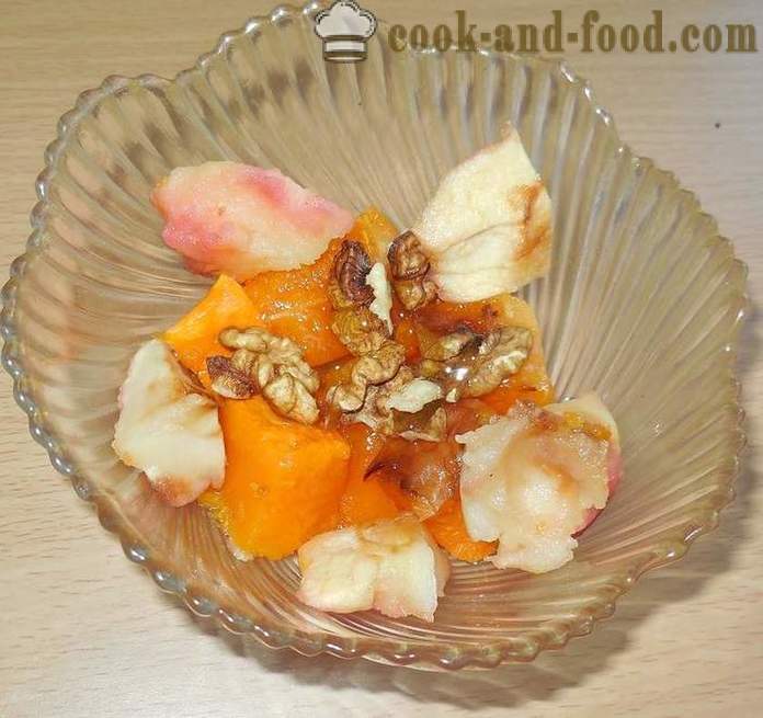 Medus desertas kepti moliūgų, obuolių ir riešutų - Kaip virėjas moliūgų receptas desertas su nuotrauka
