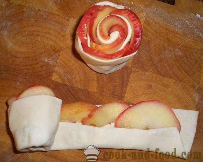 Rožių pyragas iš sluoksniuotos tešlos ir obuolių pagal miltinio cukraus sniegu - receptą orkaitėje su nuotraukomis