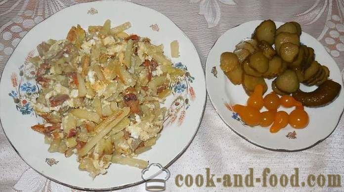 Keptos bulvės keptuvėje su šonine ir kiaušiniais - kaip virėjas skanus keptos bulvės ir teisingai, žingsnis po žingsnio receptai su nuotraukomis.