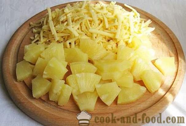 Vištienos salotos su ananasais, kaip greitai padaryti salotos, receptas yra paprastas ir skanus, su nuotraukomis