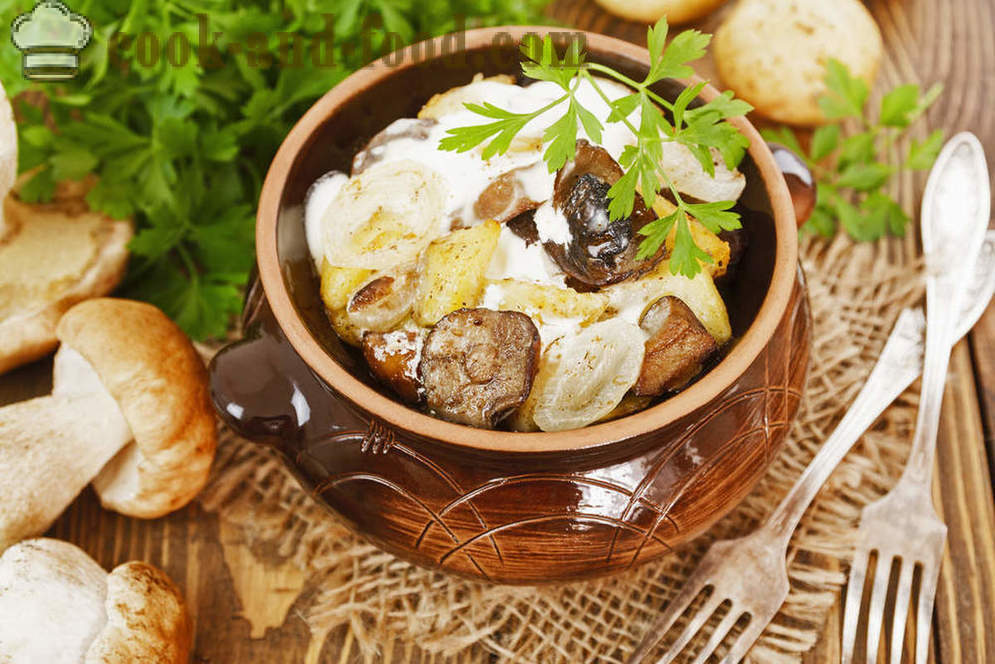 Bulvių receptai su grybais, troškinti į puodą